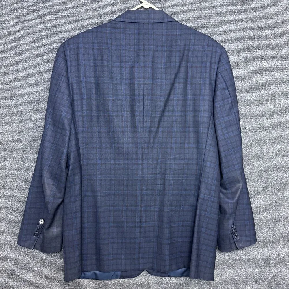 Canali 1934 Mens Suit Jacket 44R Navy Blue Twill Wool Silk Blend Checks L13290